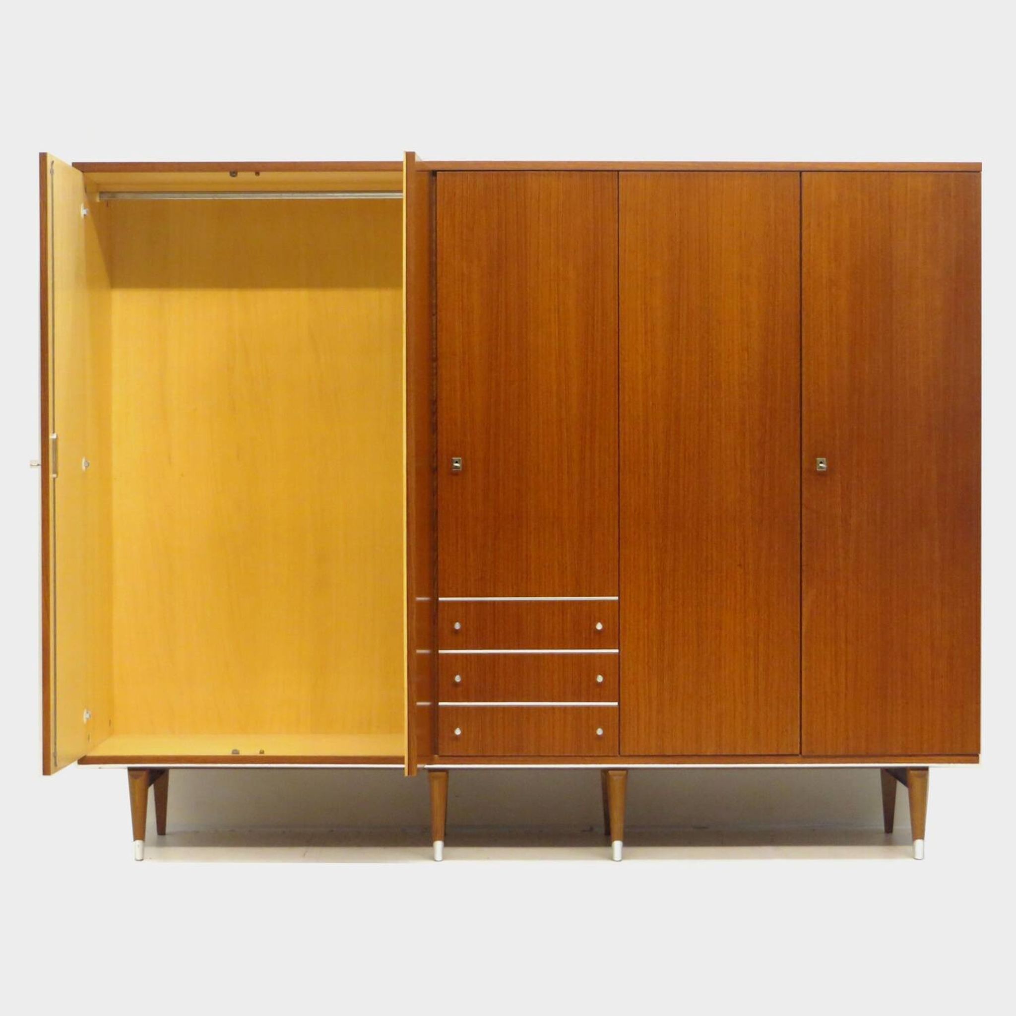 Large vintage mid century 5-door wardrobe with three drawers in teak, 1960s