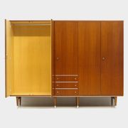 Large vintage mid century 5-door wardrobe with three drawers in teak, 1960s