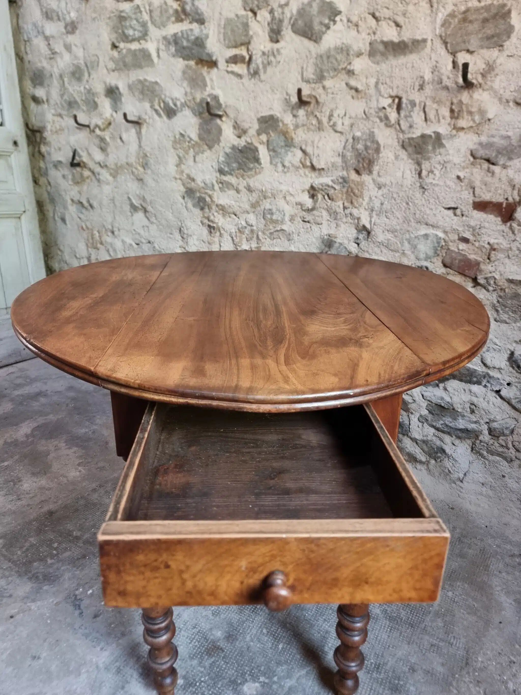 Antique French walnut folding dining table