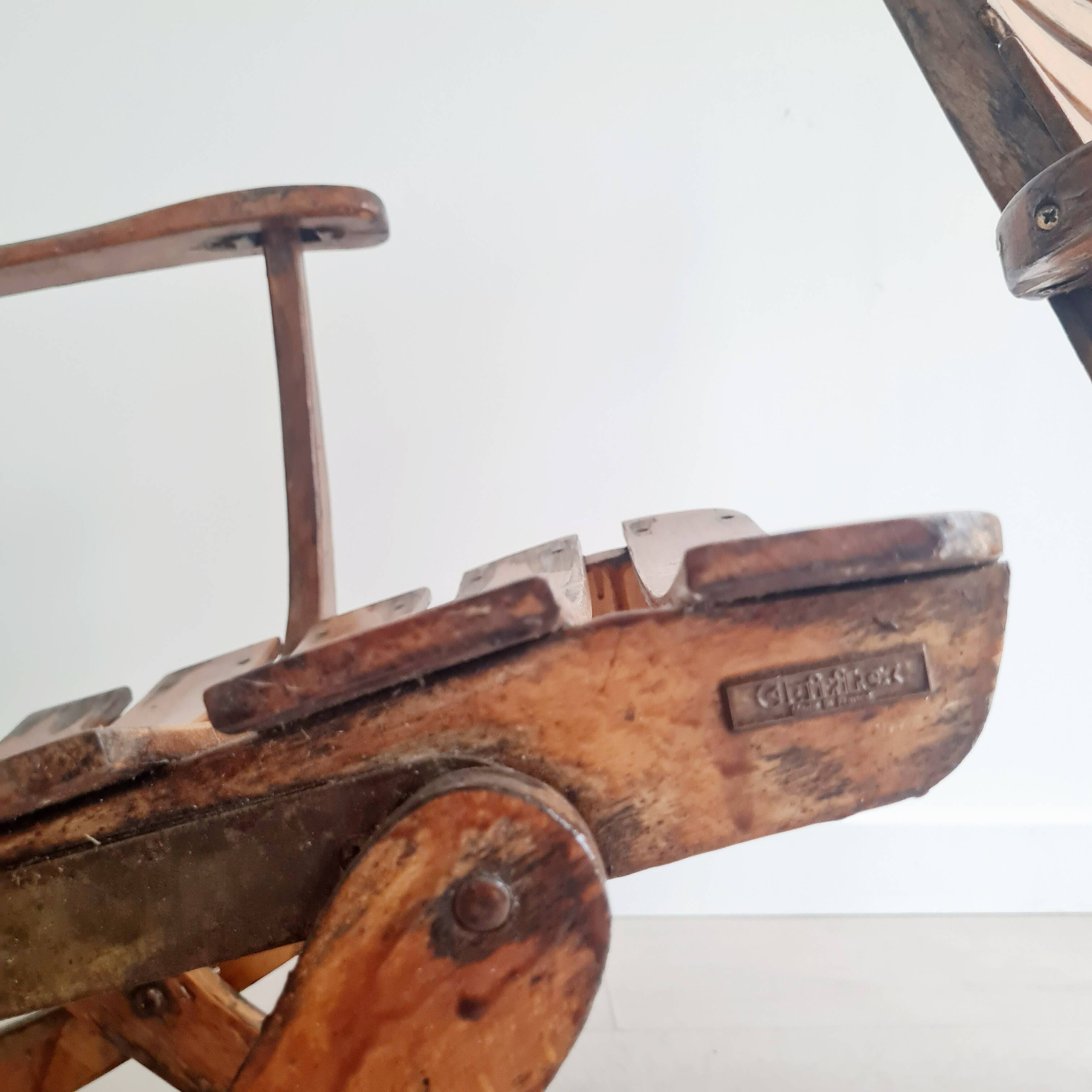 Pair of antique wooden deckchairs - Clairitex antique armchairs