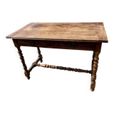 Rustic desk with two drawers with brace and turned legs