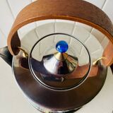 Vintage Bodum Ottoni stainless steel kettle designed by Carsten Jørgensen 1986, button.