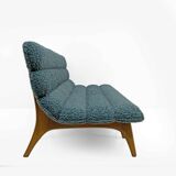 Adrian Pearsall Style Italin Modern Bouclè and Walnut Sofa