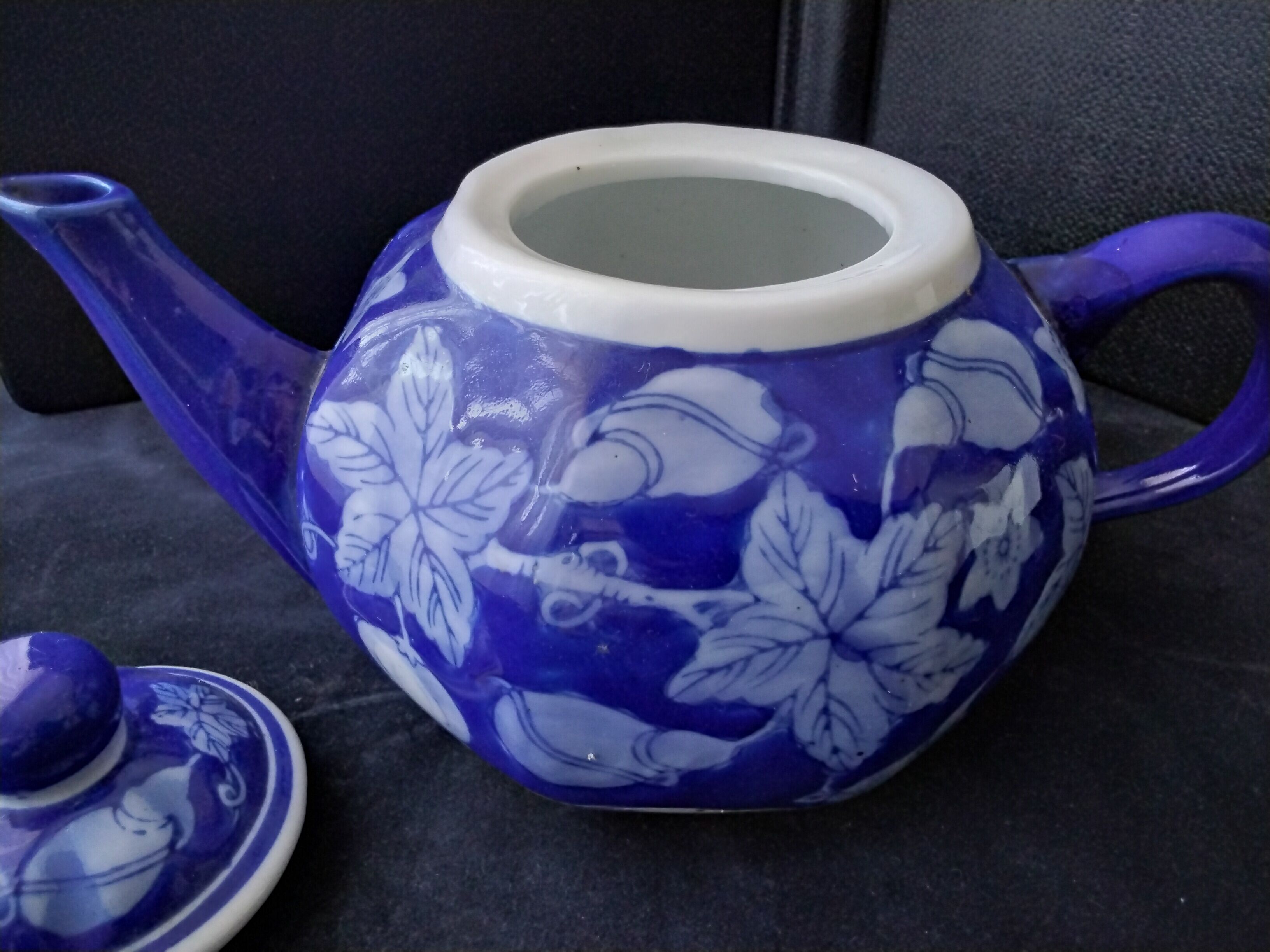 Asian ceramic teapot cobalt blue