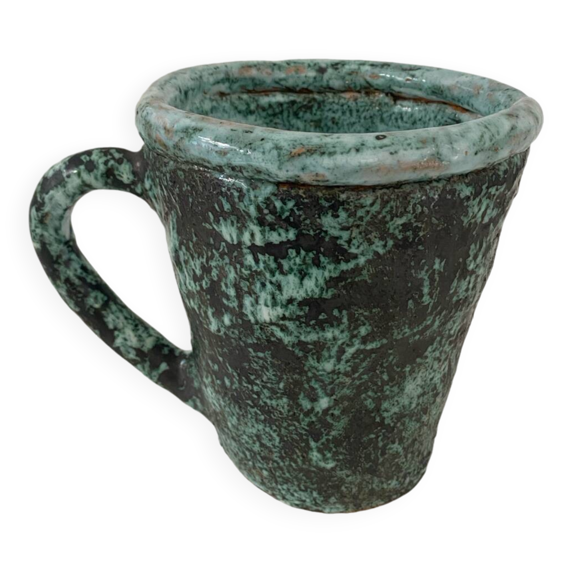 Large vintage turquoise ceramic pot from the 60s. Perfect condition. Dimensions: 20 cm high x 17 l.