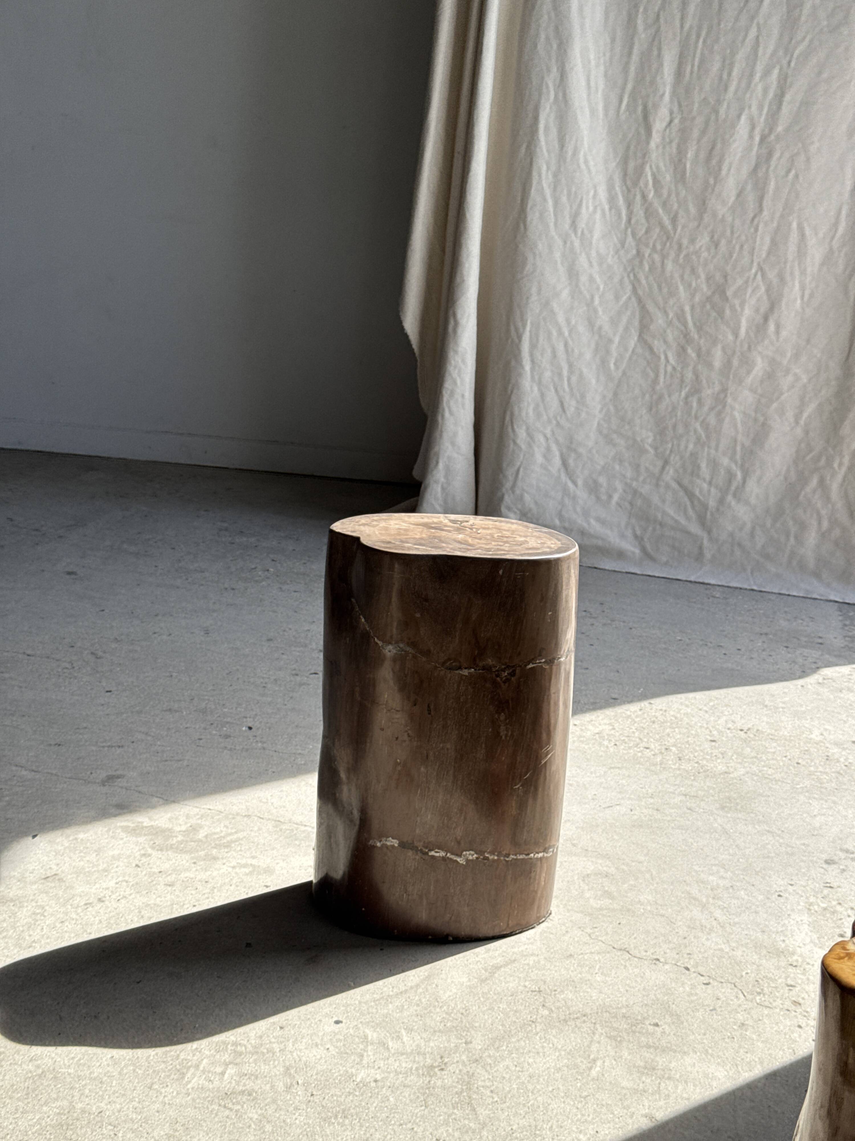Table d'appoint en bois pétrifié brune H46 D29 - 3338