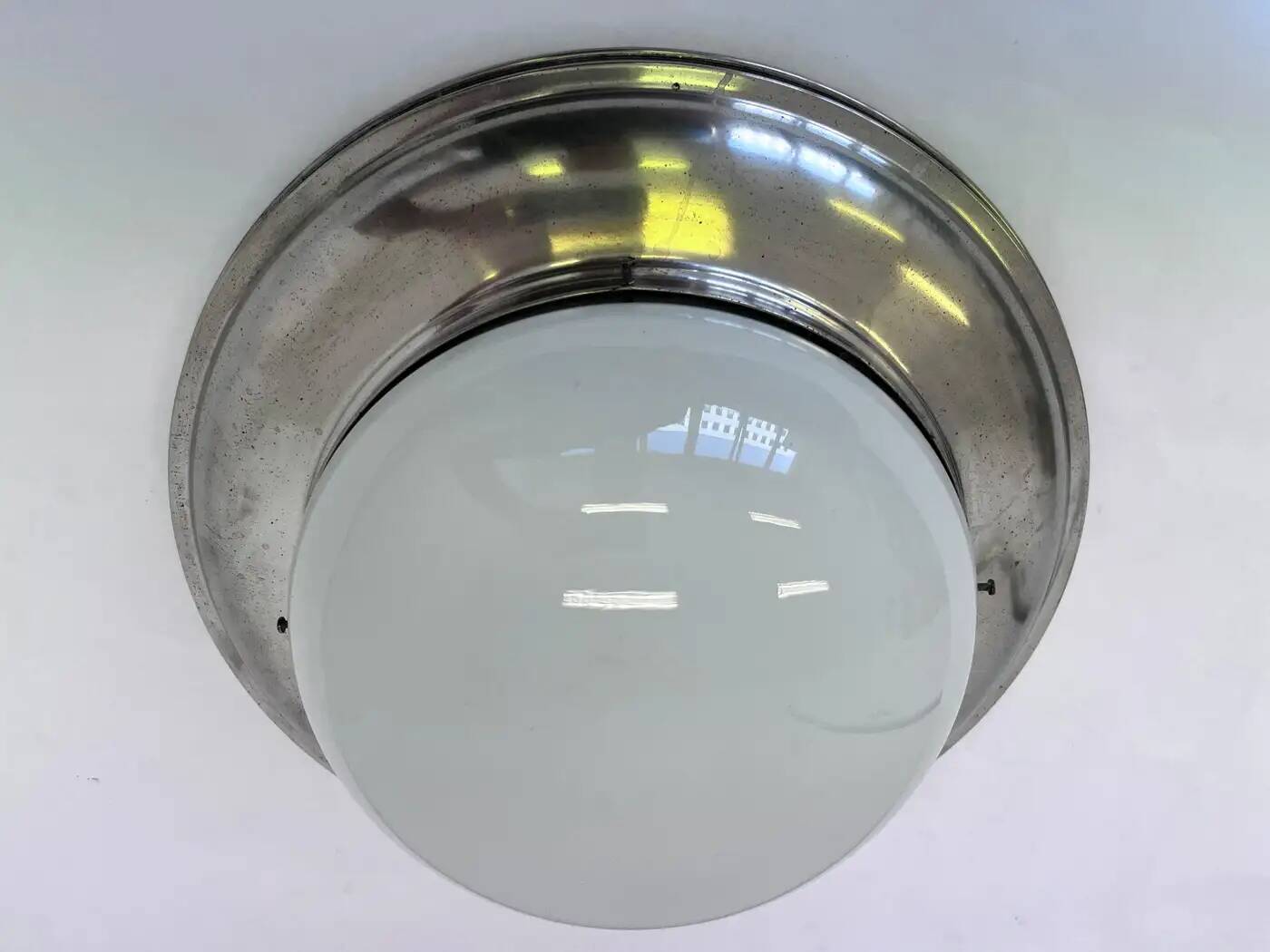 Set of three large chrome Bauhaus ceiling or wall lamps/flushmounts, 1930s