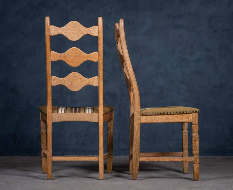 Brutalist Oak Dining Chairs by Henning Kjærnulf, 1960s, Set of 6