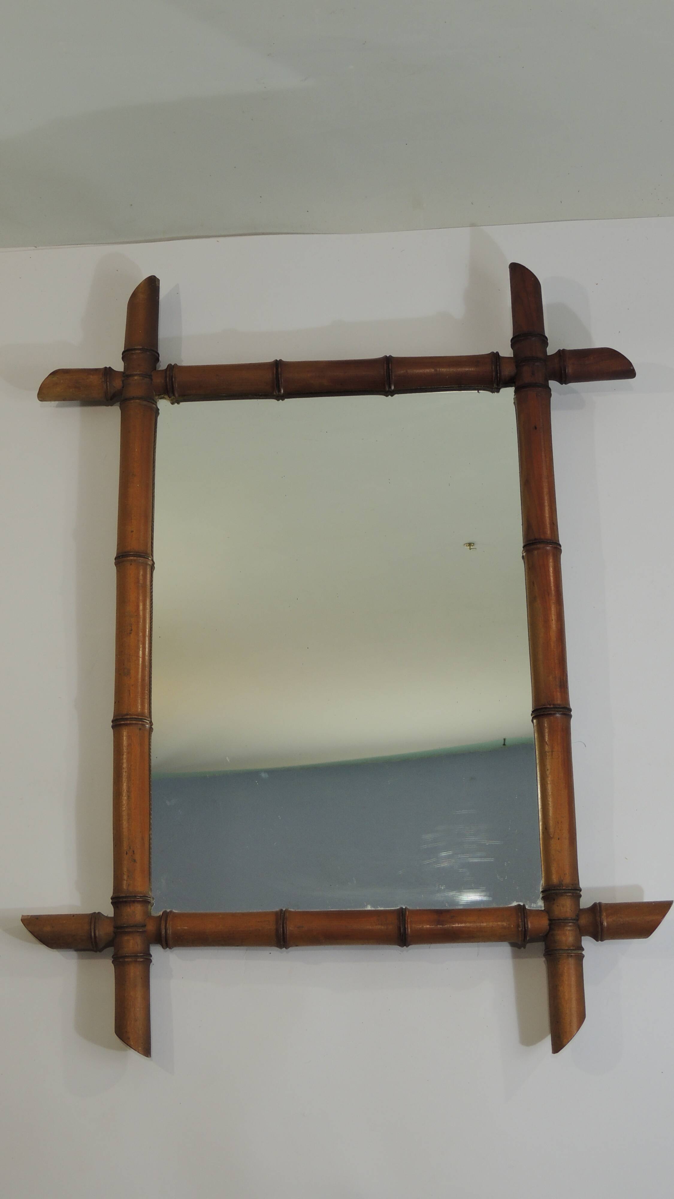 French mercury mirror / faux bamboo / 19th century / carved wood