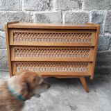 Vintage chest of drawers in rattan compass feet