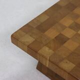 Brutalist Solid Blonde Oak Checkered Coffee Table 1970s