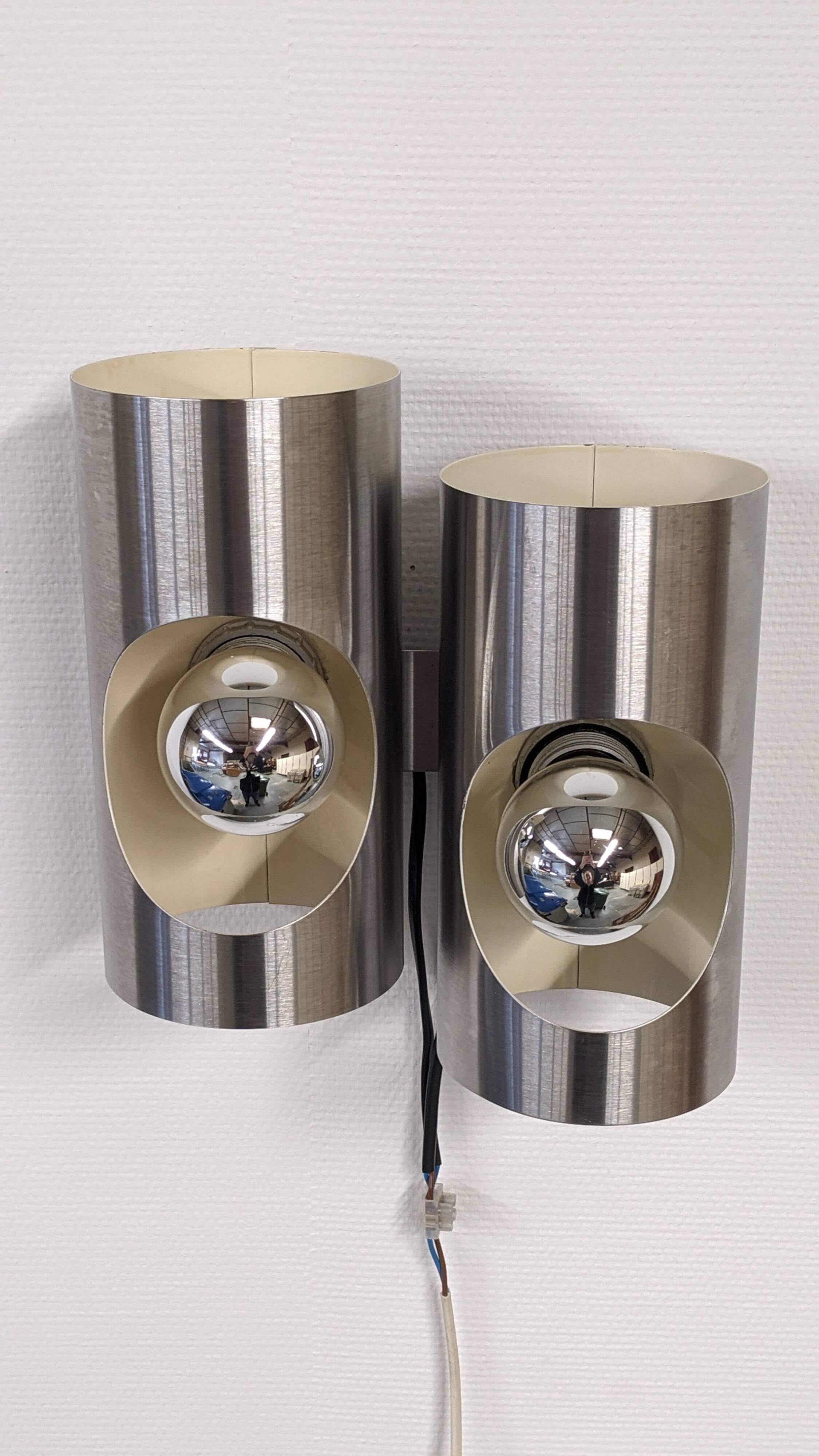 Pair of Space Age double pipe wall lights by Oxar France, 1960s-70s