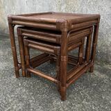 Set of 3 nesting tables, bamboo, vintage, 80s