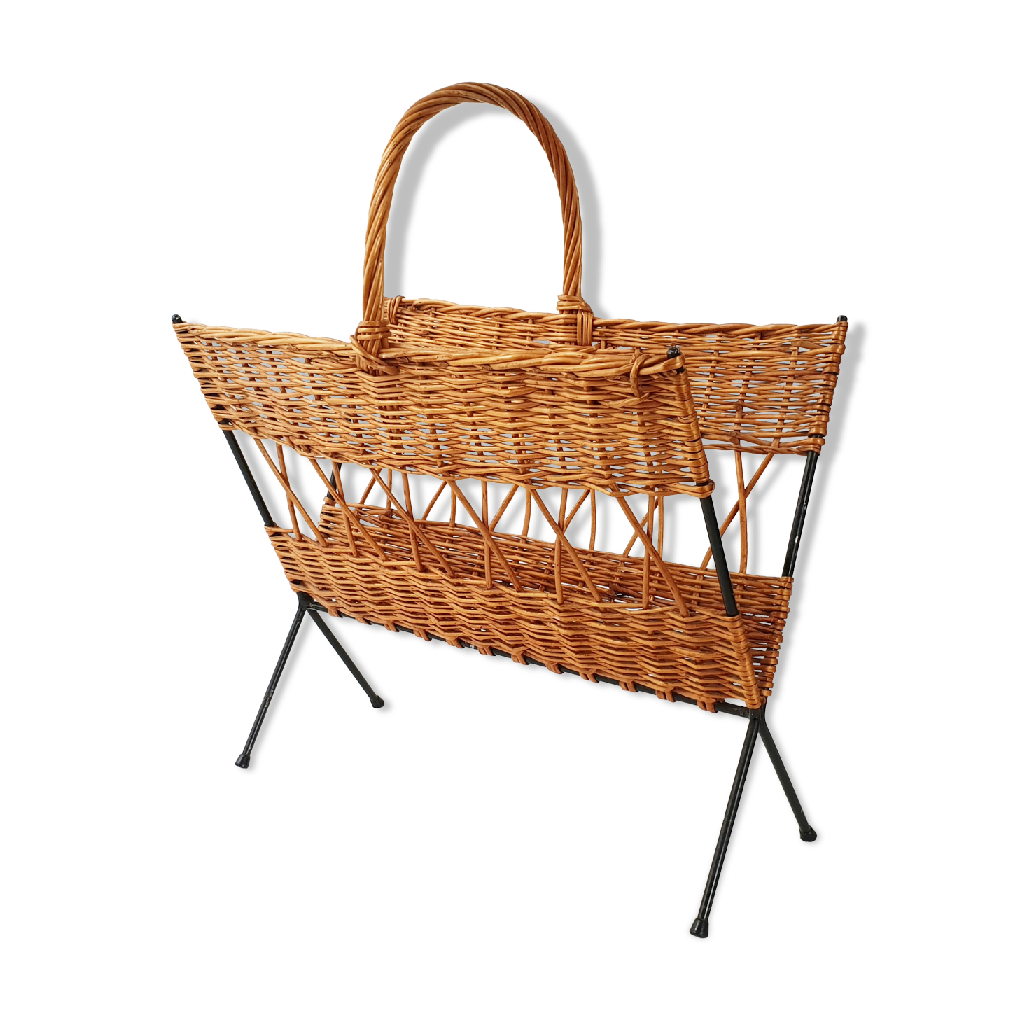 Rattan magazine holders - vintage steel