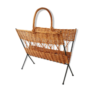 Rattan magazine holders - vintage steel