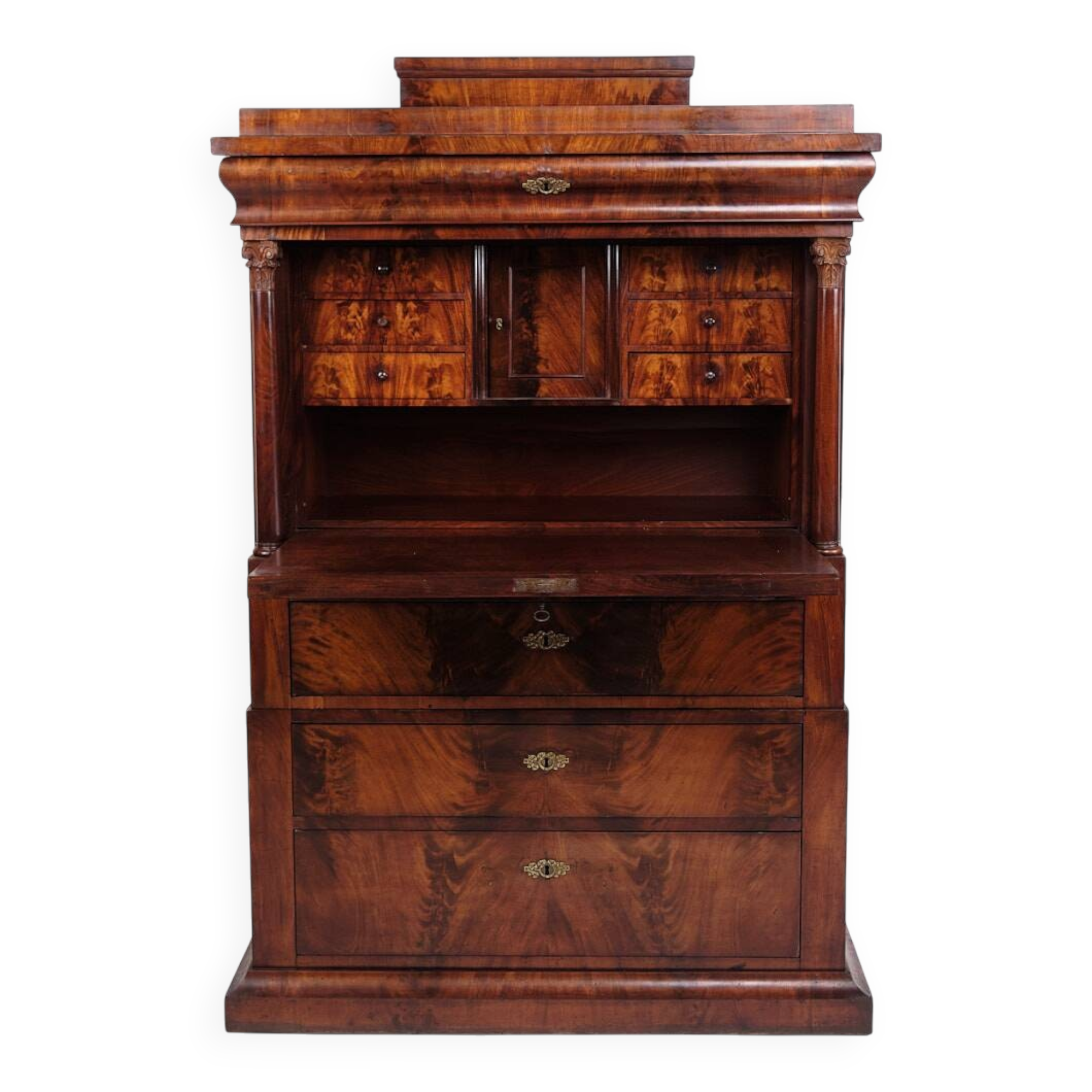 Secretary - Hand polished mahogany - Flame structure - 4 drawers - Year 1840s