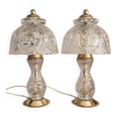Paire de lampes cristal taillé et laiton- Production européenne 1950