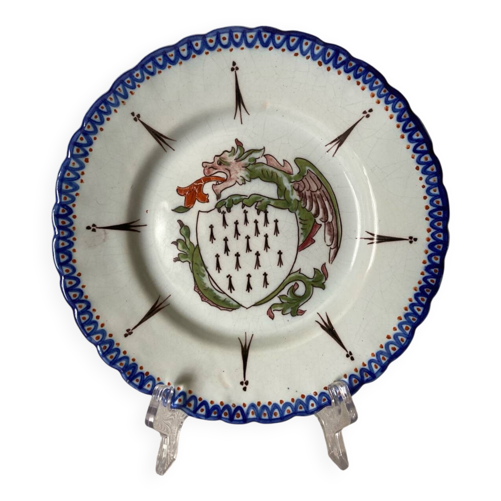 19th Century Plate Ermine & Heraldic Dragon Brittany