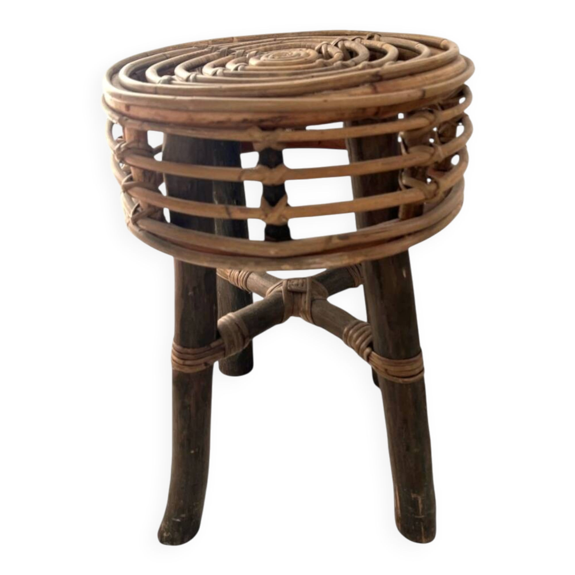 Brutalist rattan stool