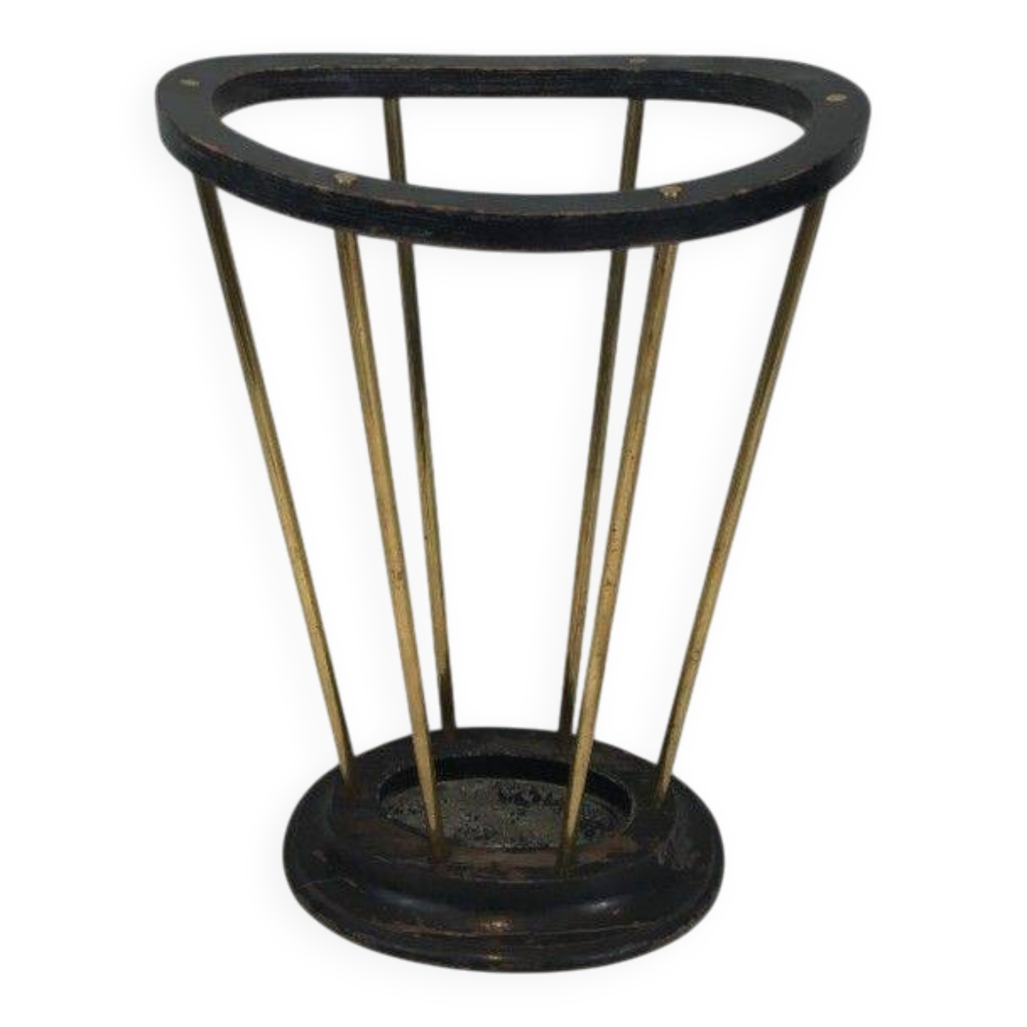 Umbrella stand in blackened wood and brass. Attributed to Jacques Adnet