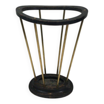 Umbrella stand in blackened wood and brass. Attributed to Jacques Adnet