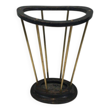 Umbrella stand in blackened wood and brass. Attributed to Jacques Adnet