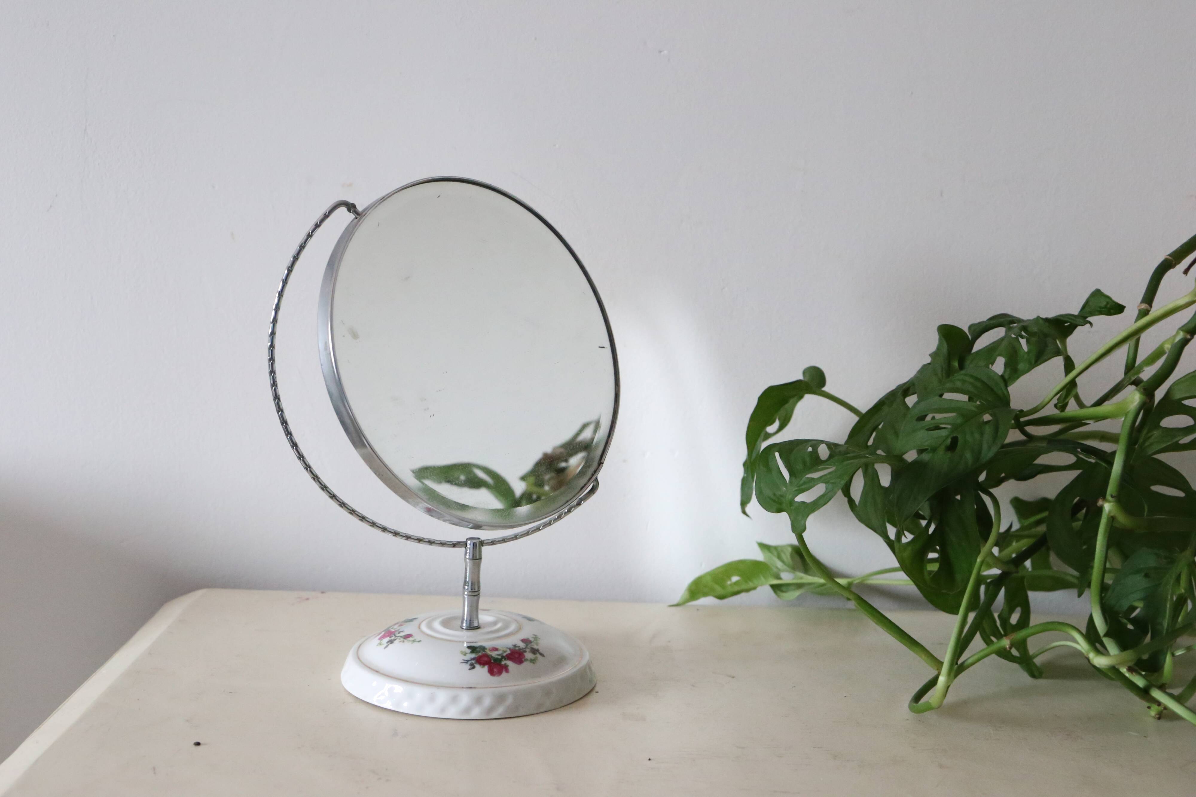 Standing mirror, porcelain base, vintage