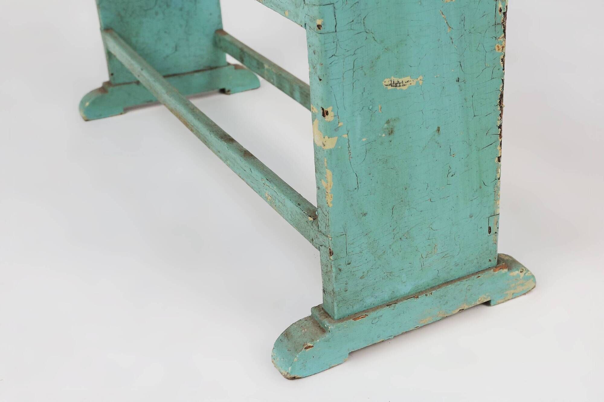 Industrial small mint-colored rack or bookcase with 4 shelves and beautiful patina, Belgium, 1920s