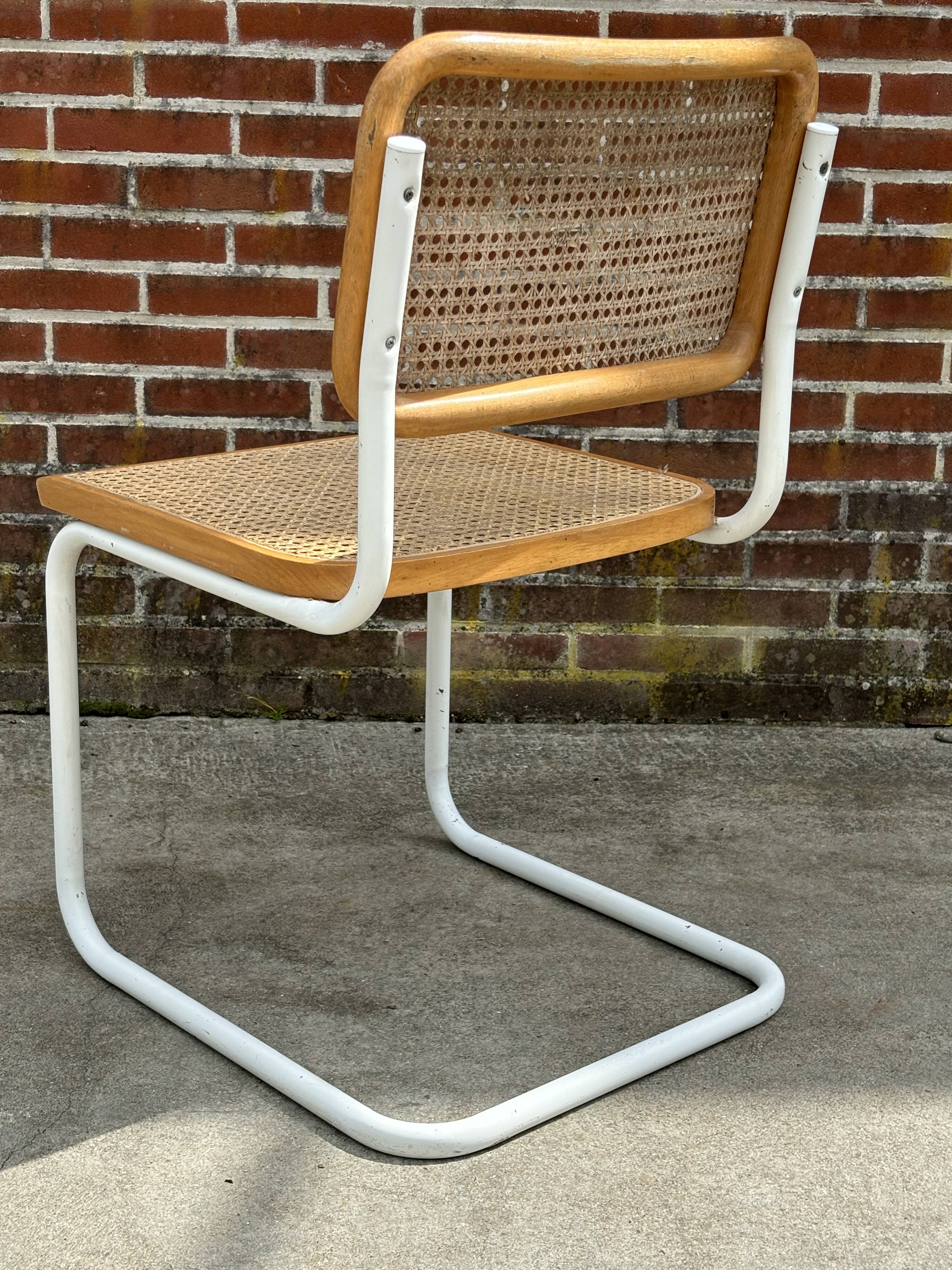 Cesca chair b32 model in white and wood by Marcel Breuer
