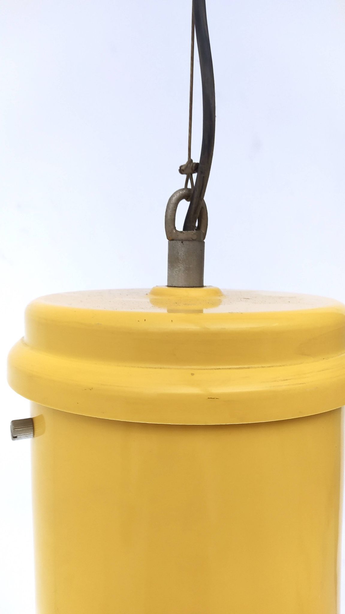 Industrial White Plexiglass and Yellow Varnished Aluminum Pendant, Italy