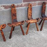 Set of 5 wooden tripod chairs