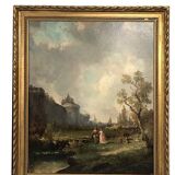 Pair of oils on canvas, 19th century animated landscapes