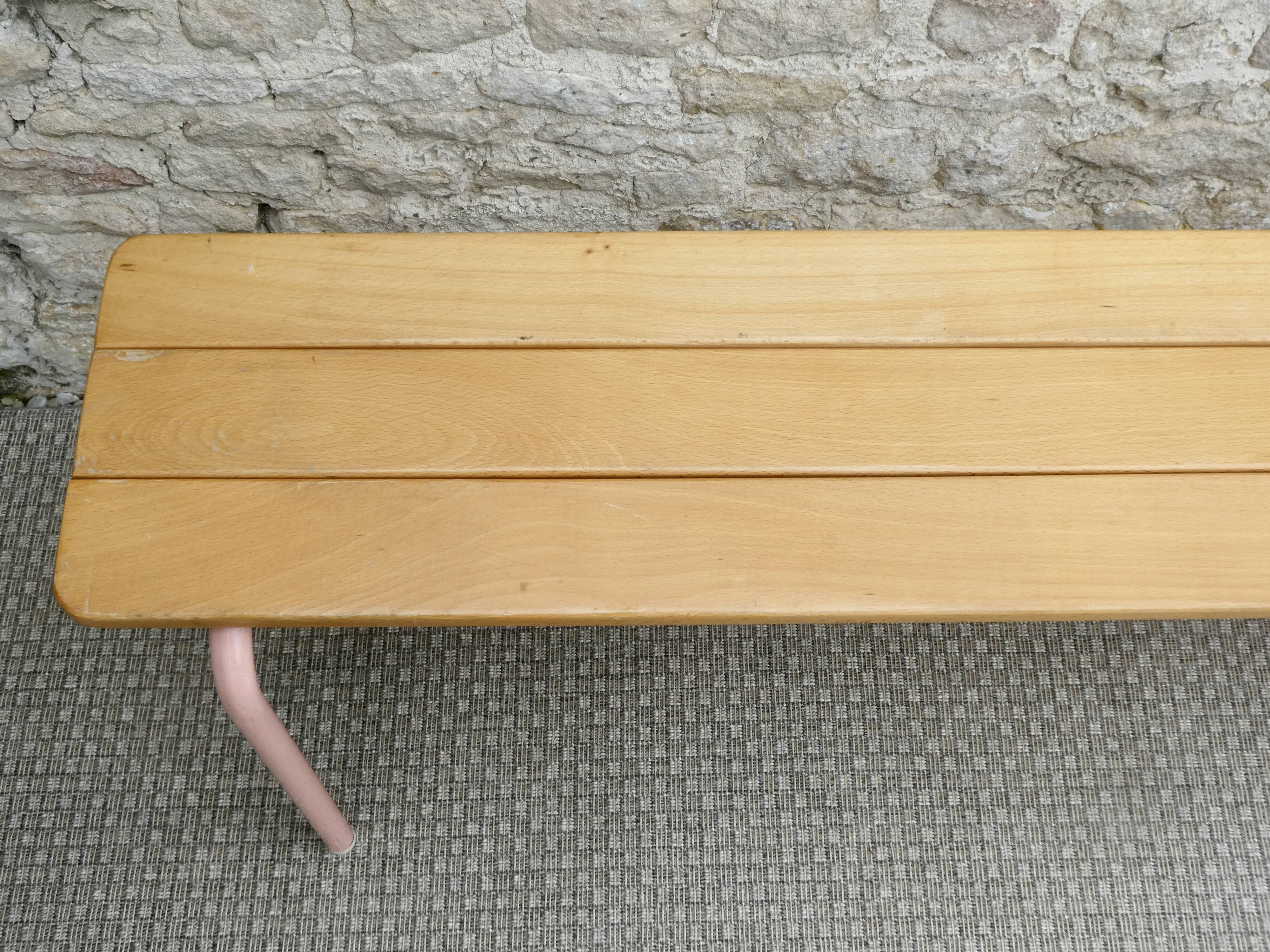 Wooden and metal school bench from the 80s