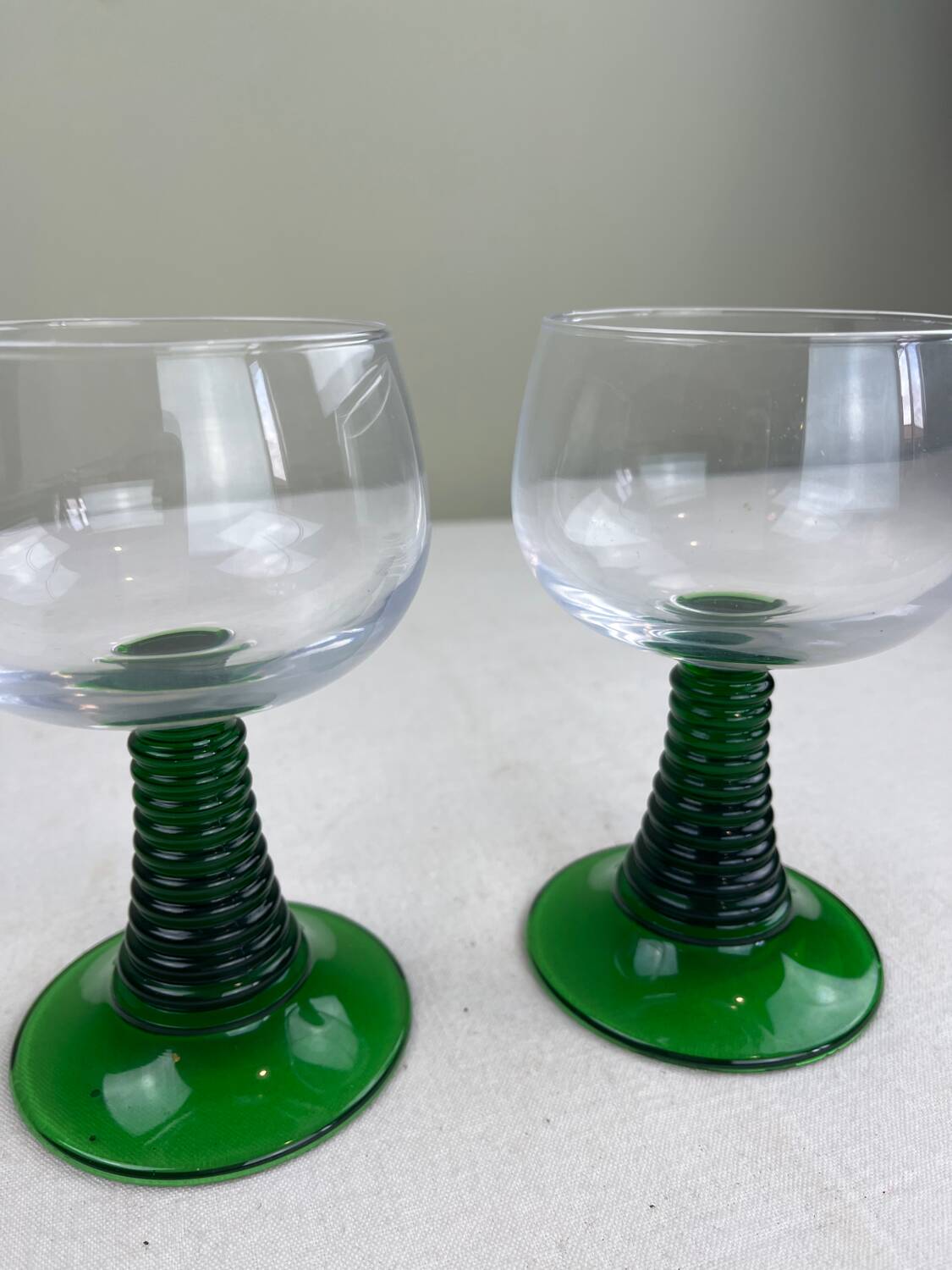 2 large vintage green glasses