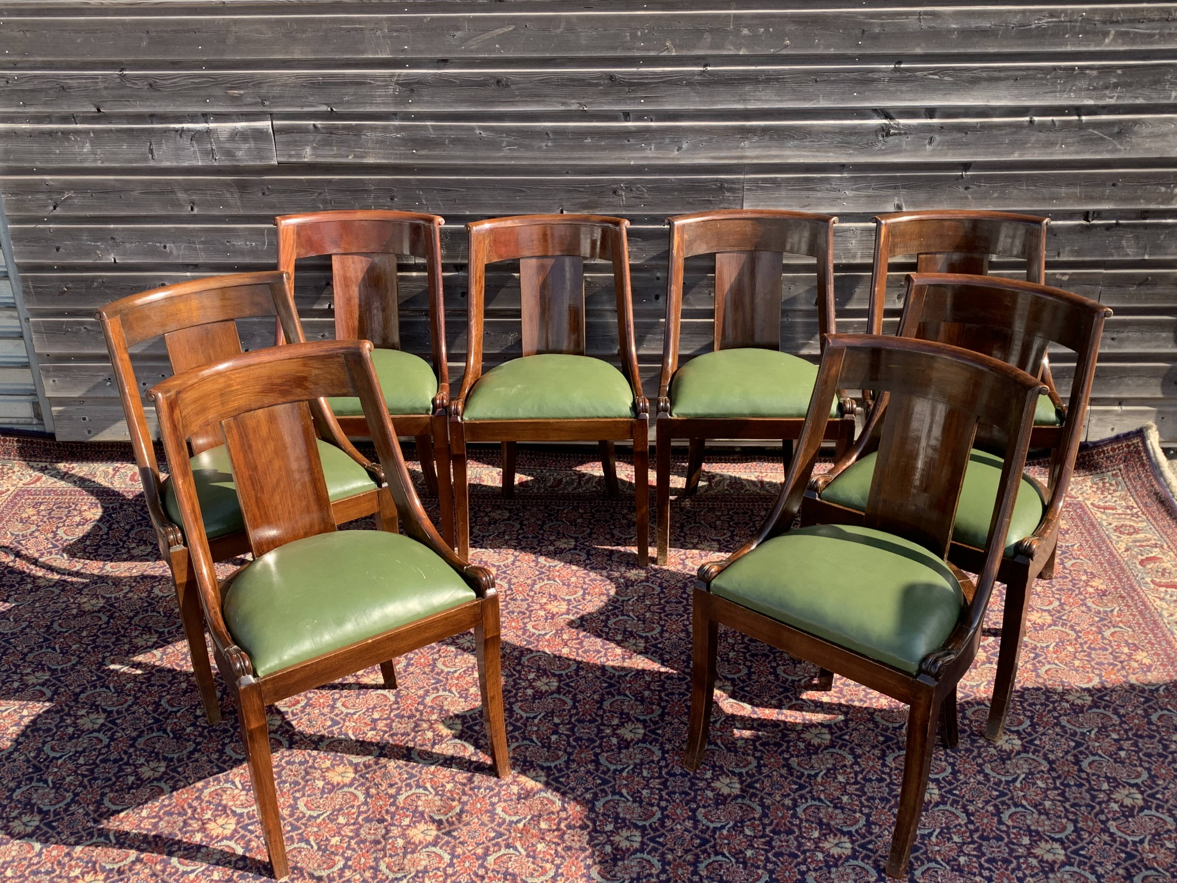 Series of eight gondola chairs empire mahogany era 1900