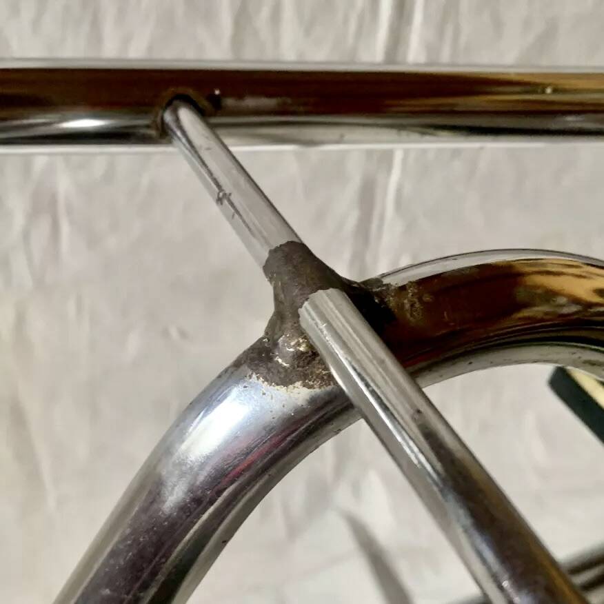 Vintage stepladder in Formica, wood and chromed metal