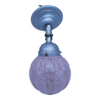 Art deco ceiling light in pink Clichy glass.
