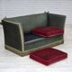 1970s, Danish 2-seater drop arm "Spanish" sofa, green and red velour.