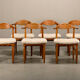 Henning Kjærnulf brutalist dining chairs set in Oak and Sheepskin, Denmark