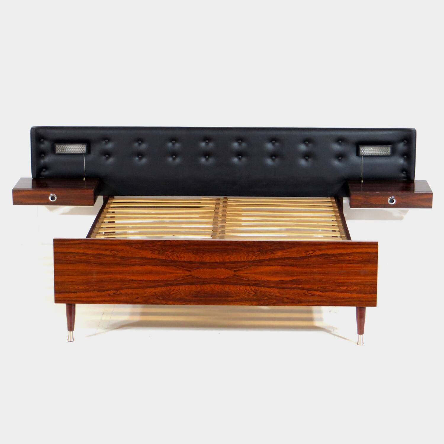 Vintage mid century modern double bed bedroom set with floating nightstands
