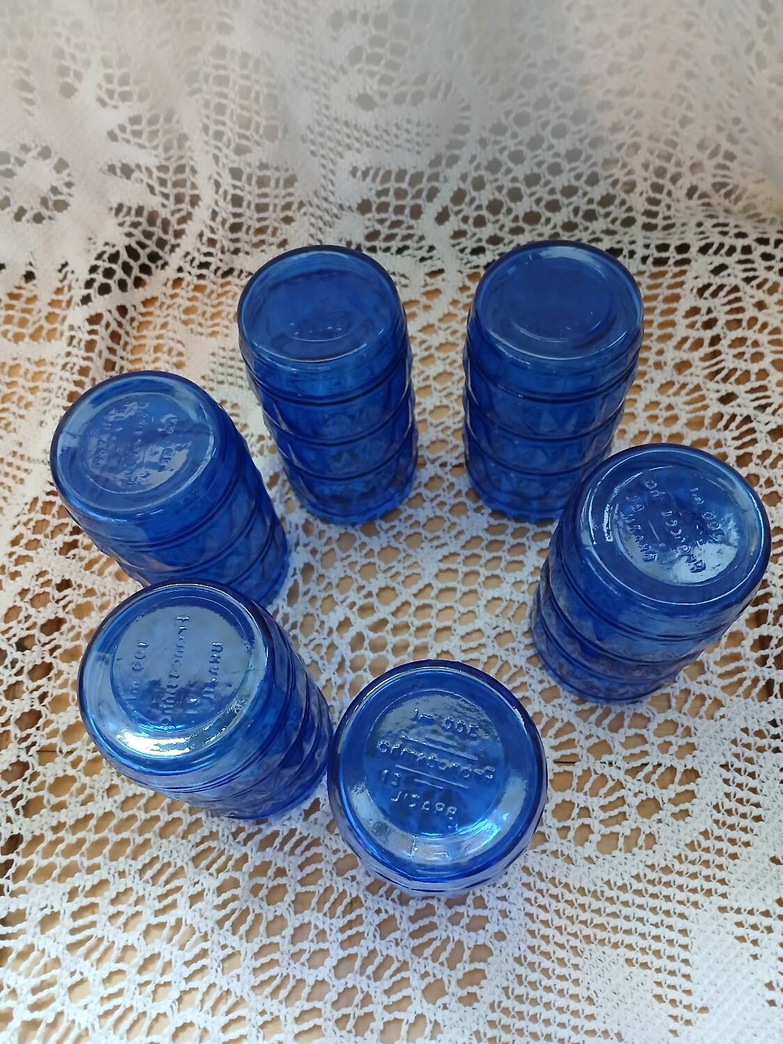 6 antique cobalt blue glasses