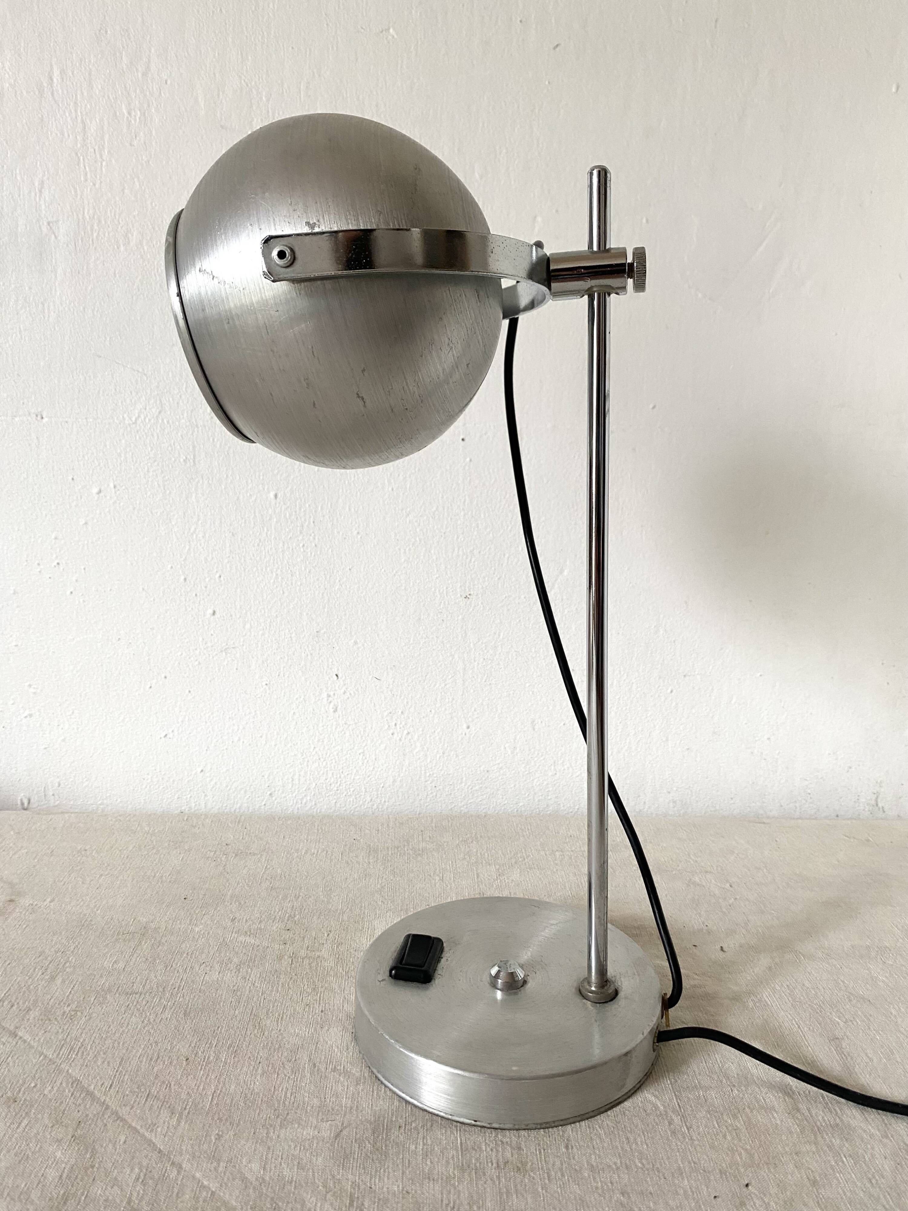 Eye ball lamp space age brushed metal 70s