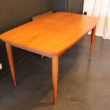 1960s table with teak veneer and glass top + extensions