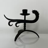 Zoomorphic dragon candle holder in wrought iron