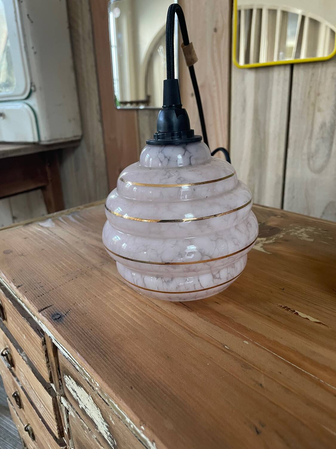 Pink glass portable lamp from Clichy