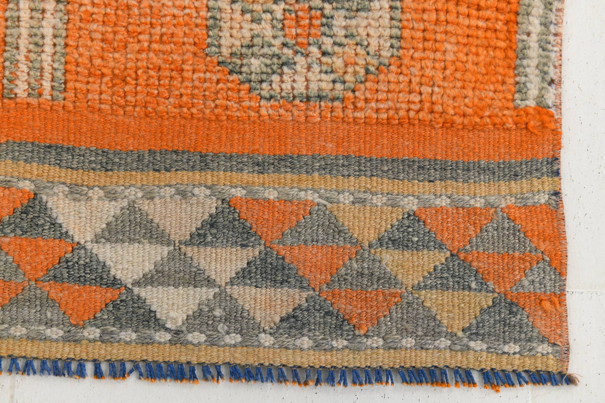 Pumpkin Orange & Grey Turkish Vintage Runner Rug, 86x356 Cm