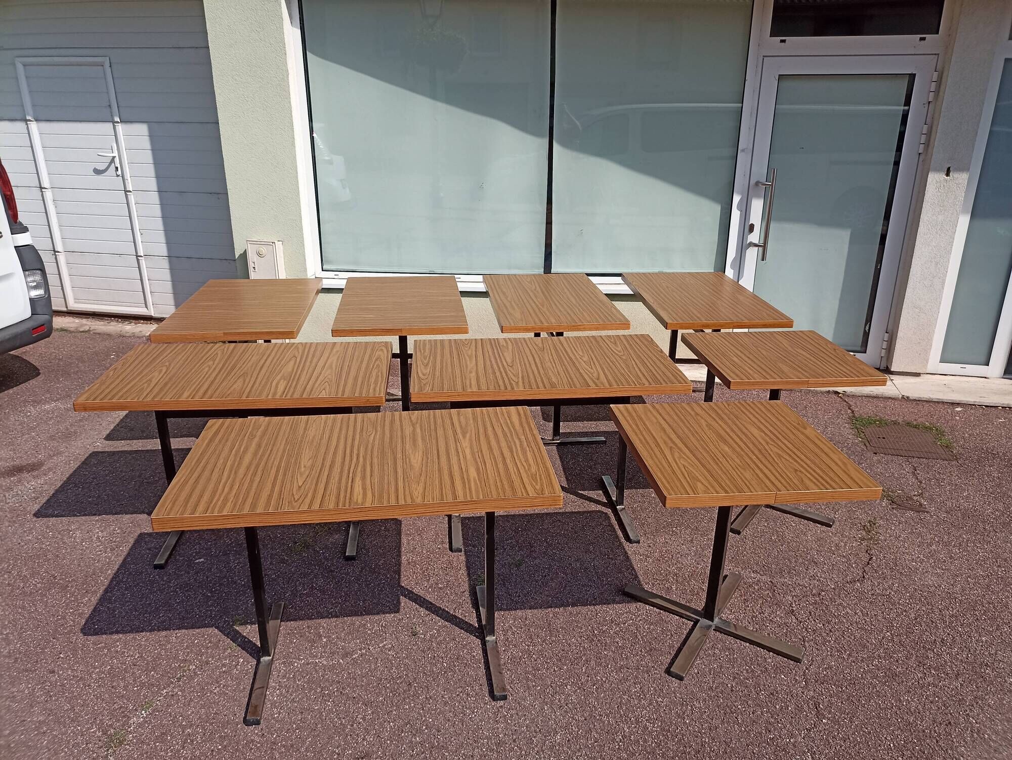 Set of 9 metal bistro table wood and formica