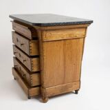 Chest of drawers in walnut and walnut veneer with black veined marble top