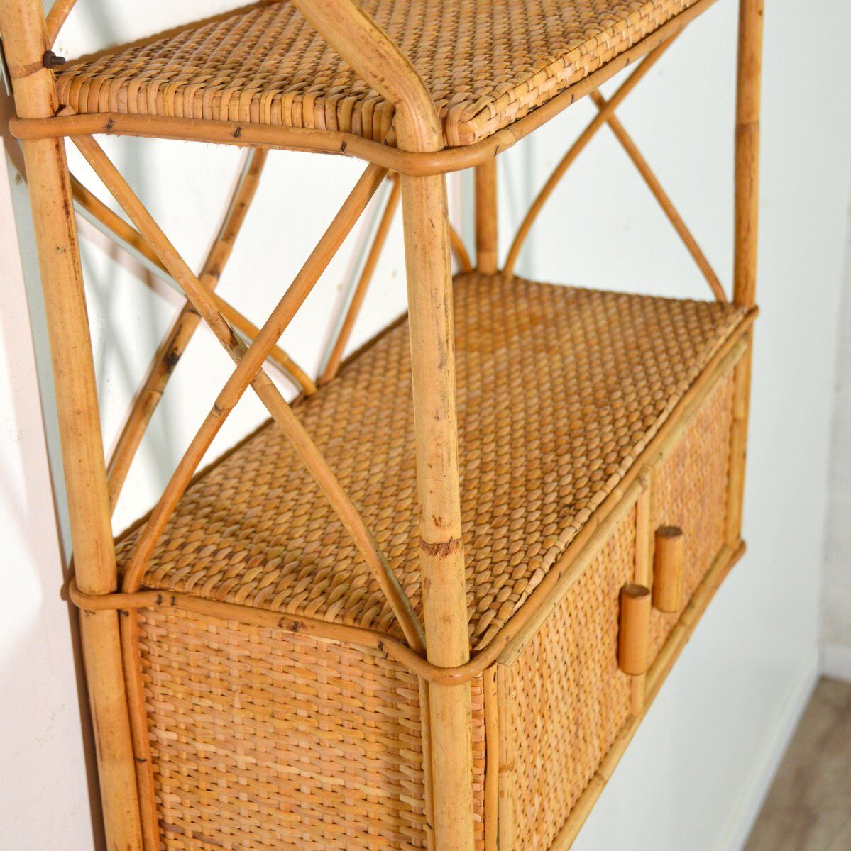 Bamboo shelf and vintage rattan 1960s