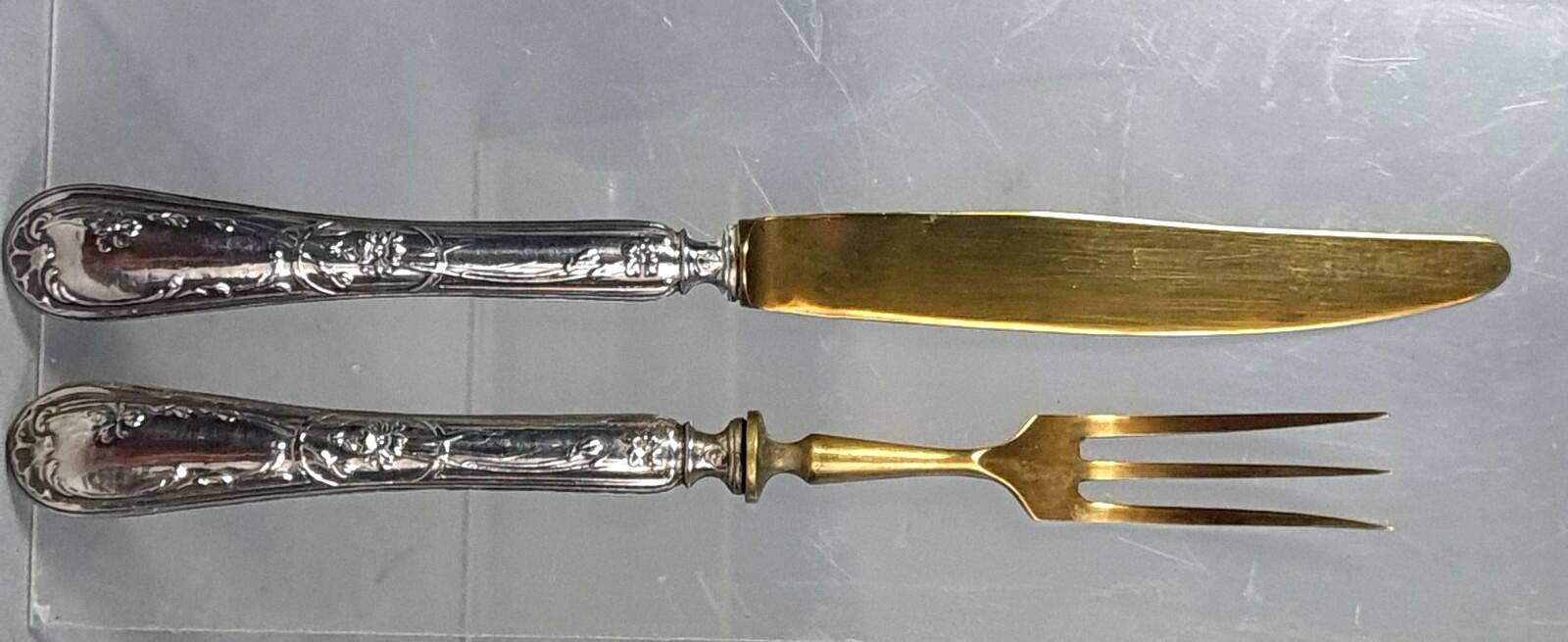 Dessert set of 6 knives and 6 forks in silver metal + case C729 S